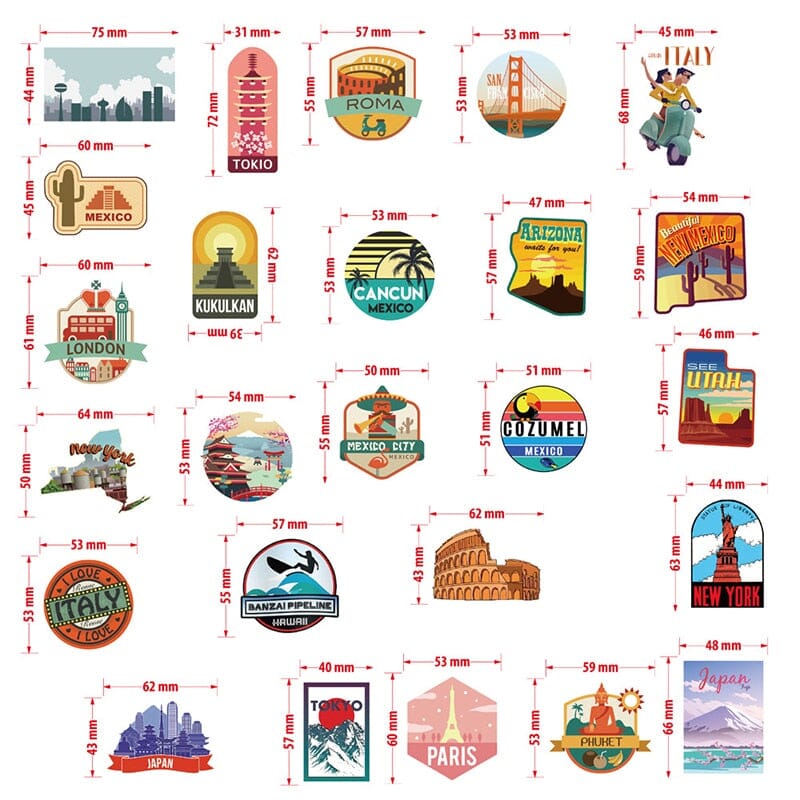 Stickers Valise - Destinations (Pack de 50)