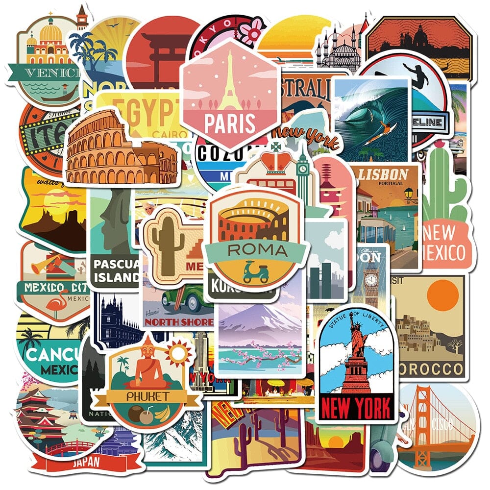Stickers Valise - Destinations (Pack de 50)
