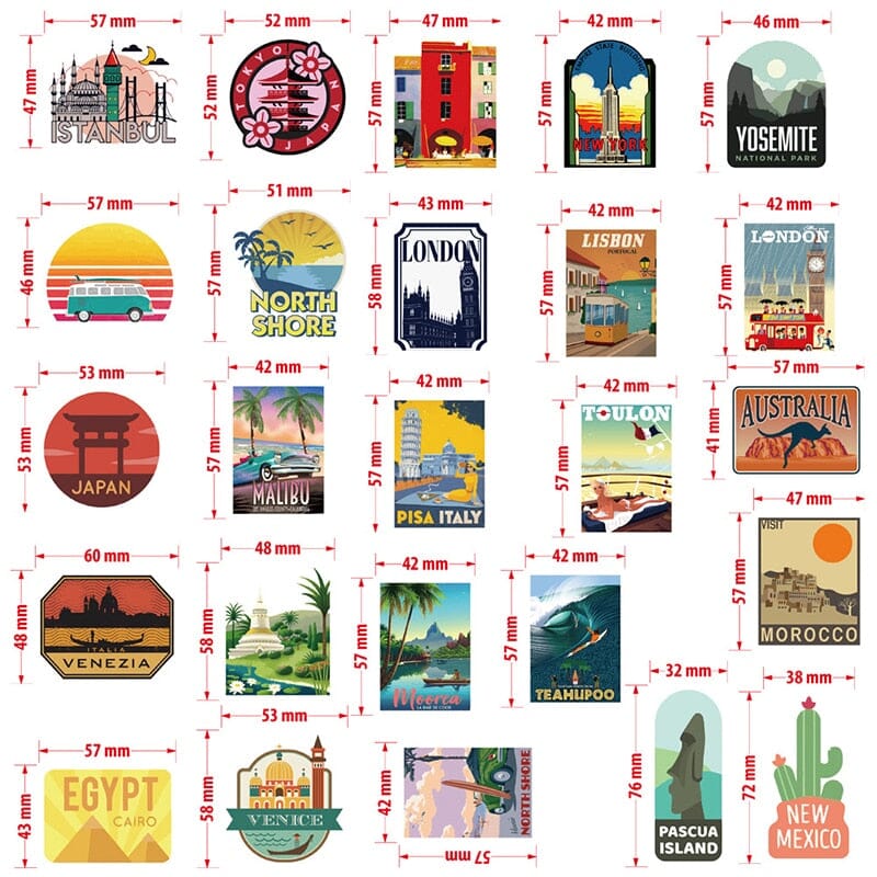 Stickers Valise - Destinations (Pack de 50)