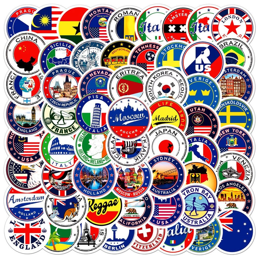 Autocollants Valise- Voyageur du Monde (Pack de 60)