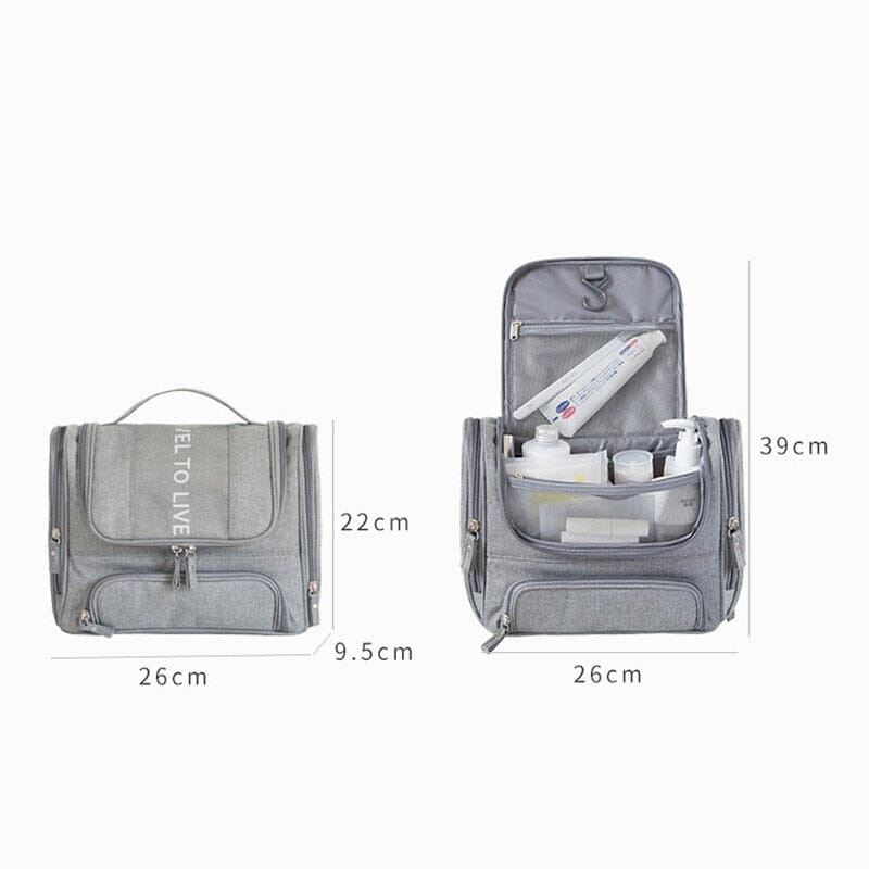 Grande Trousse de Toilette à Suspendre - Voyage To Live (Gris)