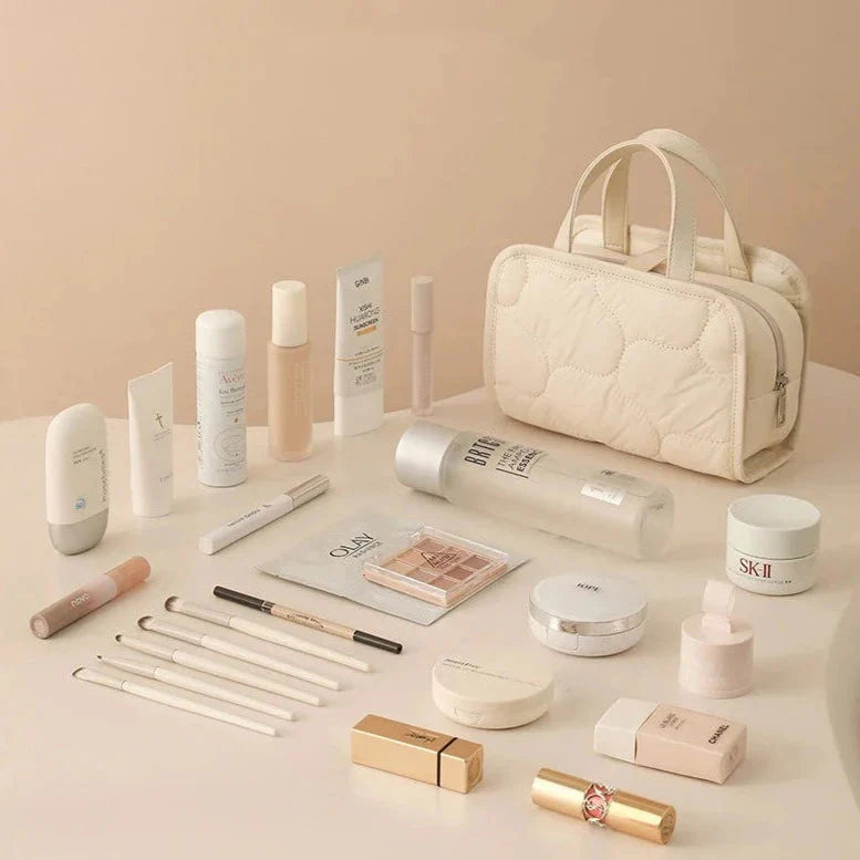 Trousse de Toilette Femme Matelassée 2-en-1 pour Voyage