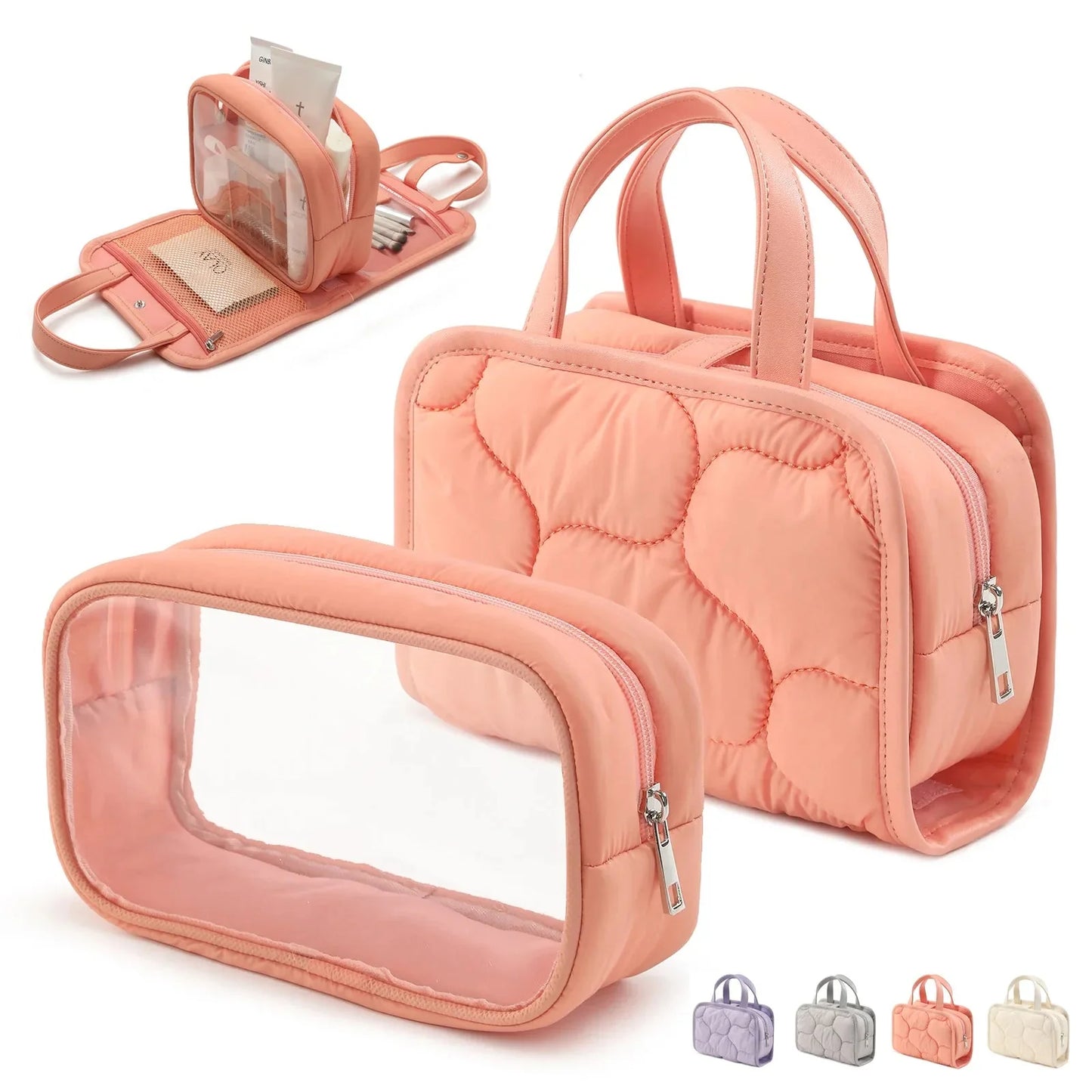 Trousse de Toilette Femme Matelassée 2-en-1 pour Voyage