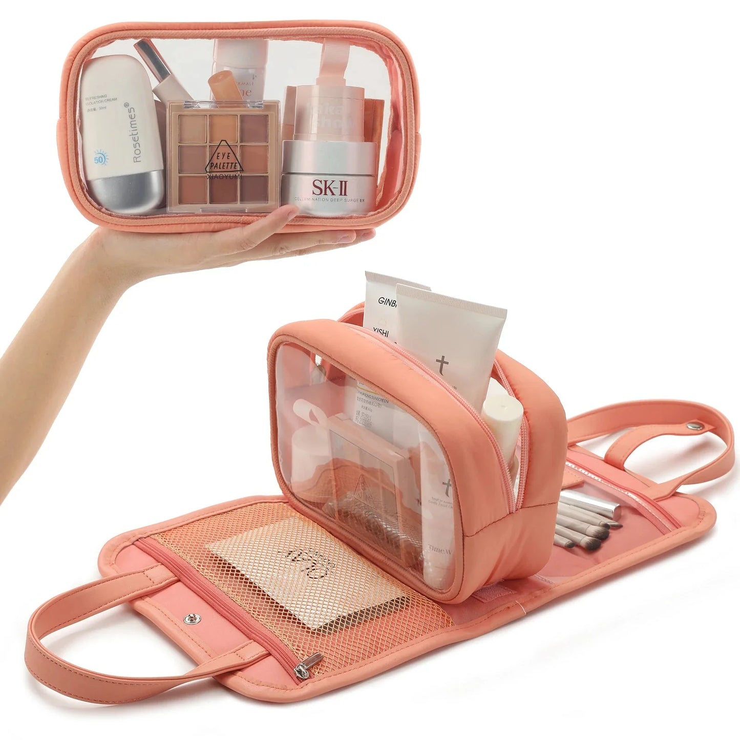 Trousse de Toilette Femme Matelassée 2-en-1 pour Voyage