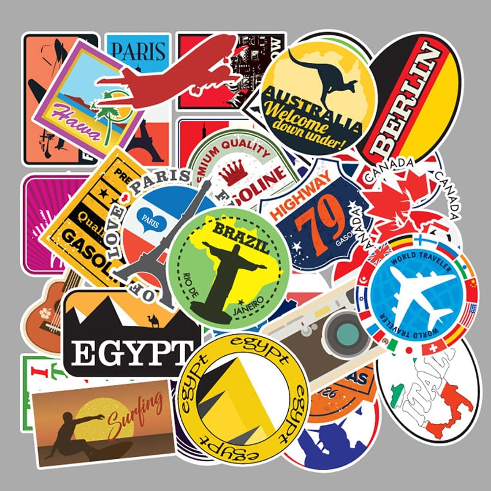 Stickers Valise - Explorez le Monde (Pack de 50)