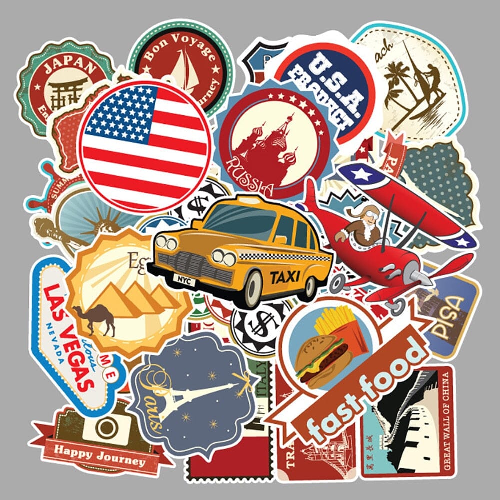 Stickers Valise - Explorez le Monde (Pack de 50)