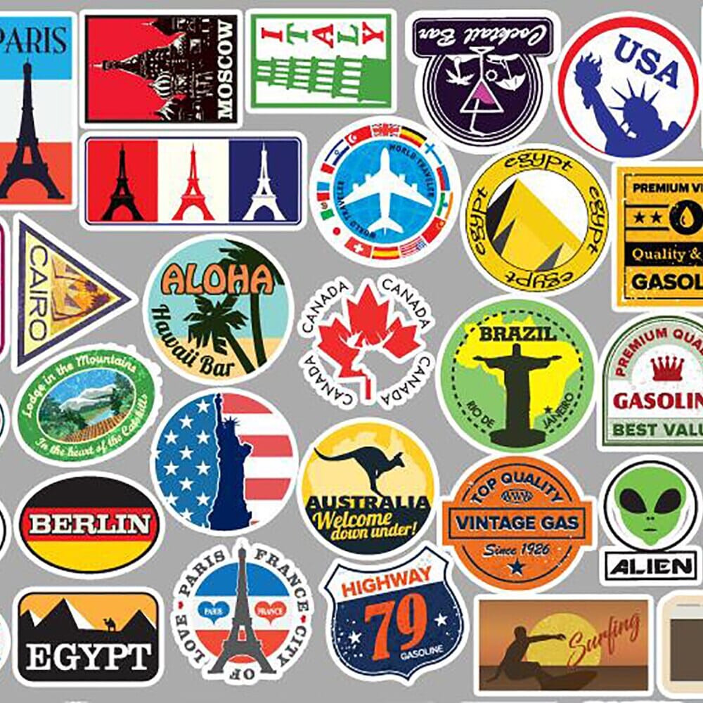 Stickers Valise - Explorez le Monde (Pack de 50)