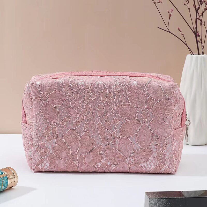 Trousse de Maquillage - Élégance Dentelle Rose