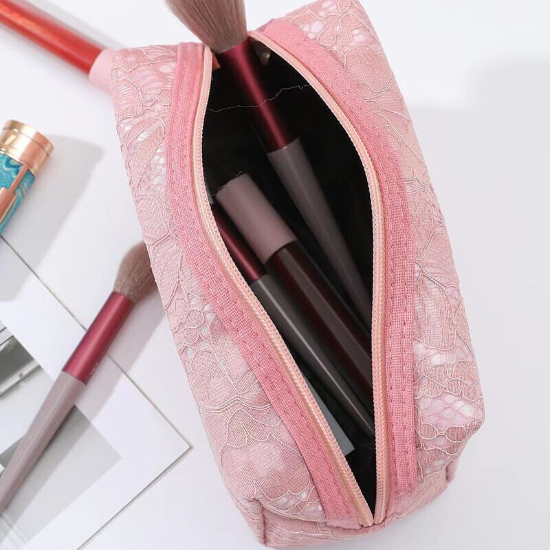 Trousse de Maquillage - Élégance Dentelle Rose