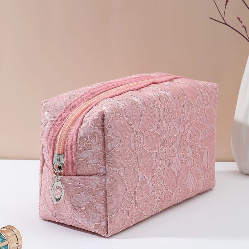 Trousse de Maquillage - Élégance Dentelle Rose