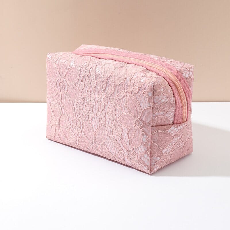 Trousse de Maquillage - Élégance Dentelle Rose