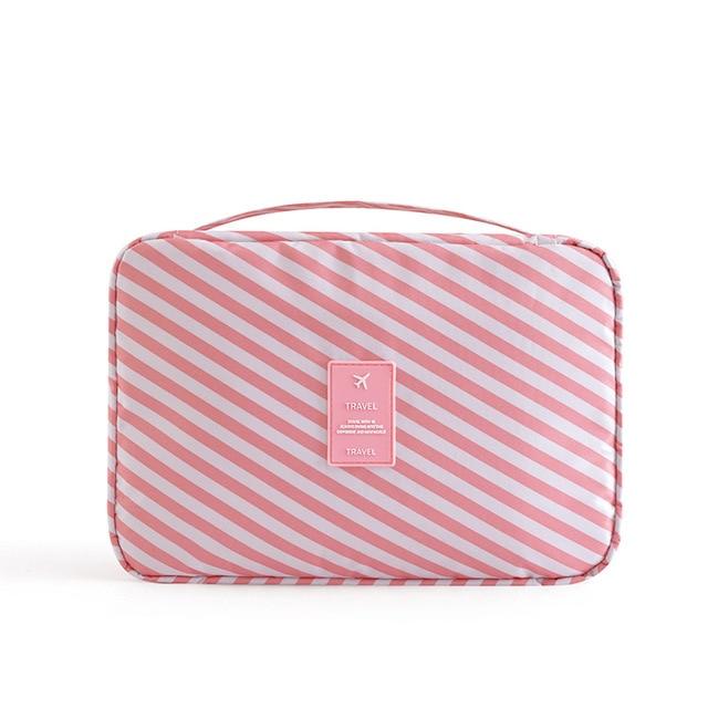 Trousse de Toilette de Voyage à Rayures Roses