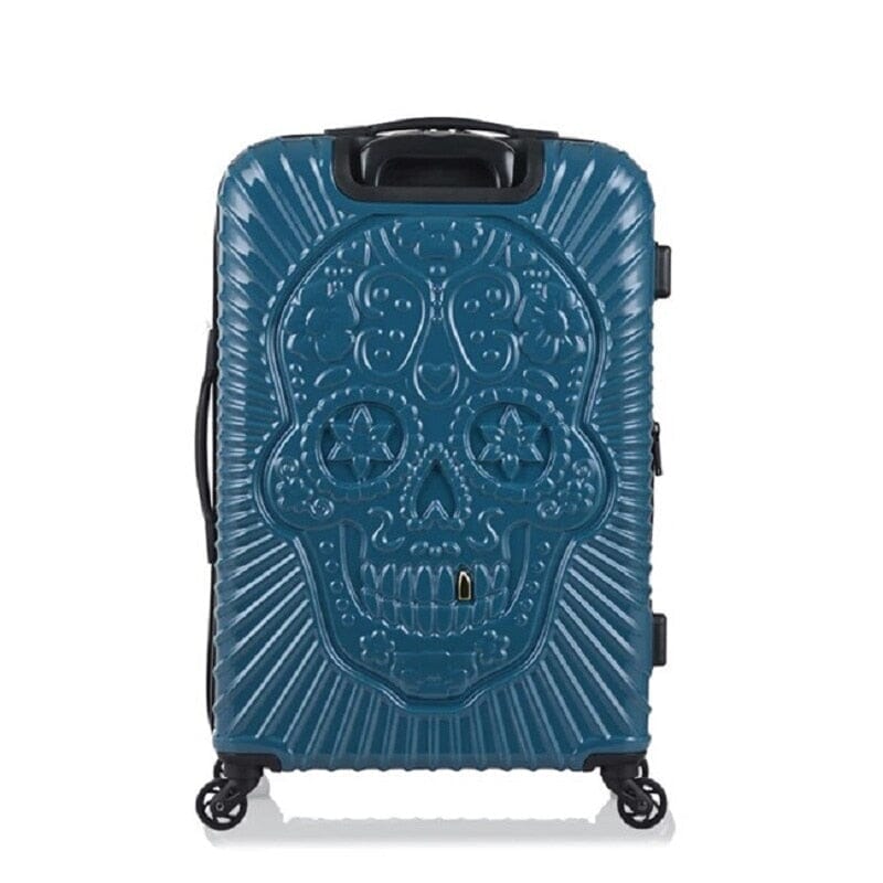 Valise Tête de Mort Mexicaine Rigide Relief - Bleu