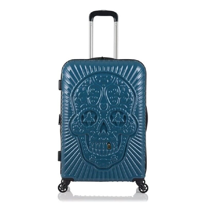 Valise Tête de Mort Mexicaine Rigide Relief - Bleu