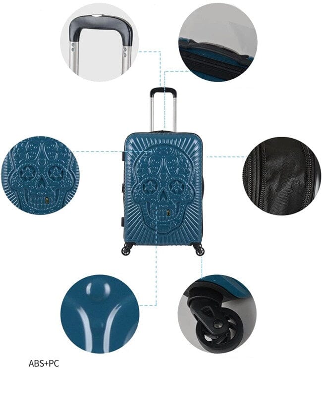 Valise Tête de Mort Mexicaine Rigide Relief - Bleu