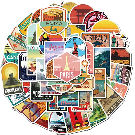 Stickers Valise - Destinations (Pack de 50)
