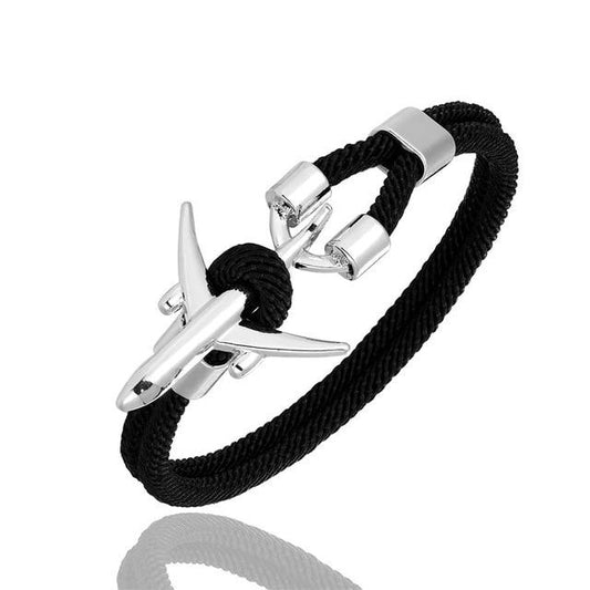 Bracelet Avion en Corde Noire