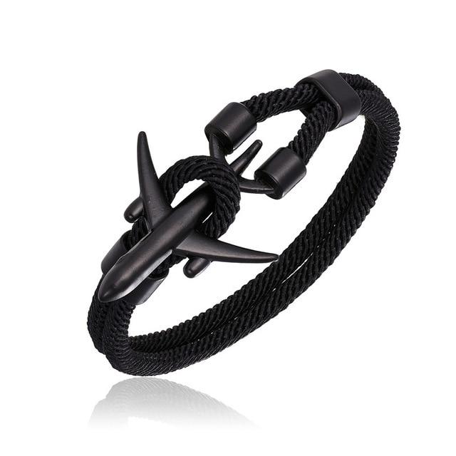 Bracelet Avion Noir & Corde Noire - Édition Voyage