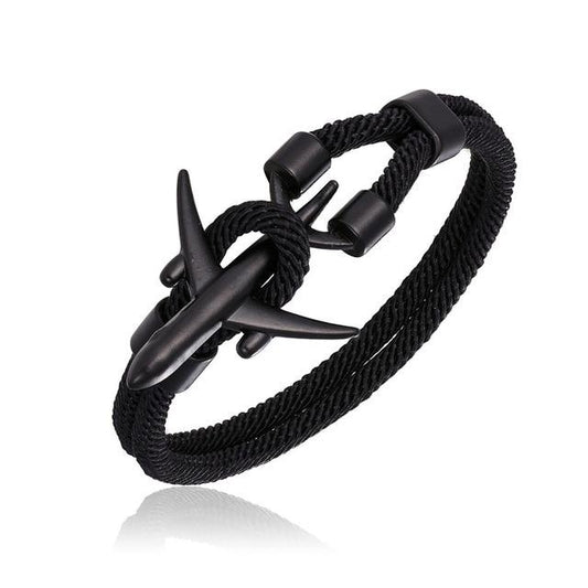 Bracelet Avion Noir & Corde Noire - Édition Voyage