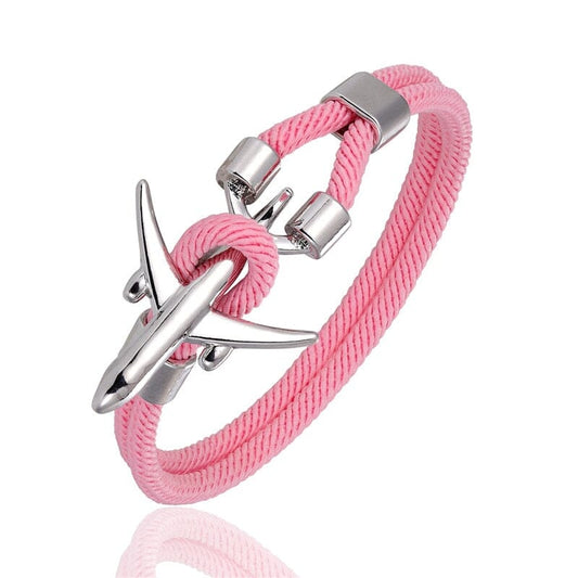 Bracelet Avion - Corde Rose - Explorer le Monde