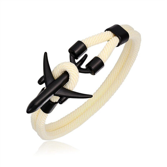 Bracelet Aviateur - Noir & Corde Beige