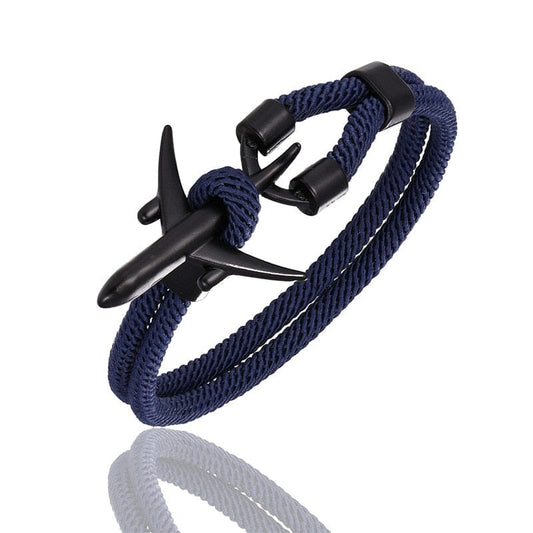 Bracelet Avion Élégant - Noir & Corde Bleu Marine