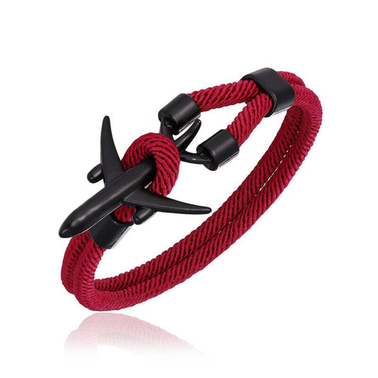 Bracelet Avion Noir & Corde Bordeaux - Édition Voyage
