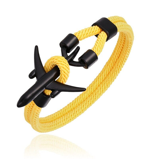 Bracelet Avion Noir & Corde Jaune