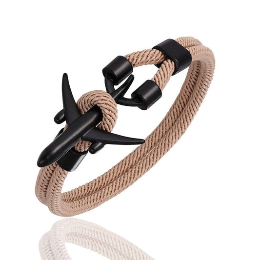 Bracelet Avion Noir & Corde Marron
