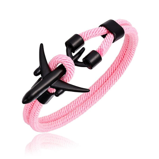 Bracelet Avion Noir & Corde Rose - Édition Voyage