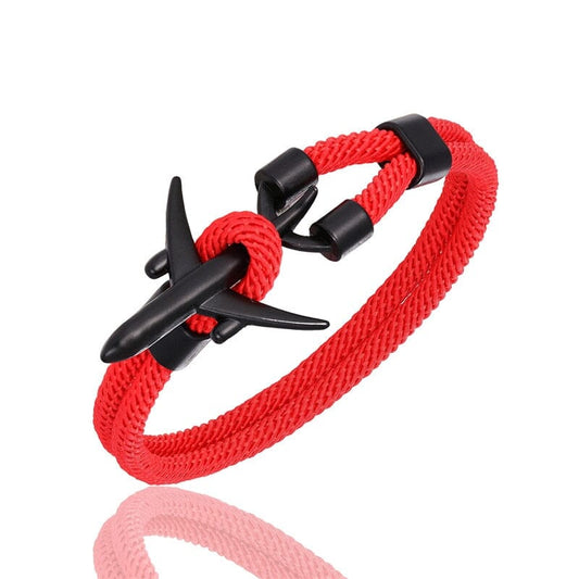 Bracelet Avion Noir & Corde Rouge - Édition Voyage