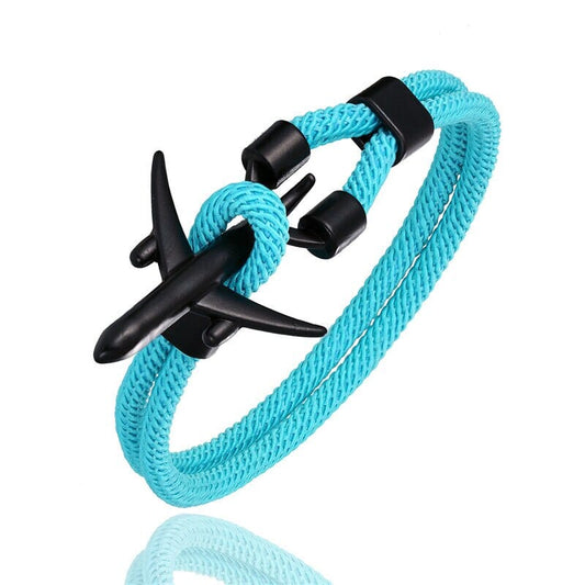 Bracelet Avion Explorer - Noir & Corde Turquoise
