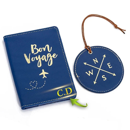 Cadeau Départ Exploration- Étiquette de Voyage & Étui Passeport Personnalisé