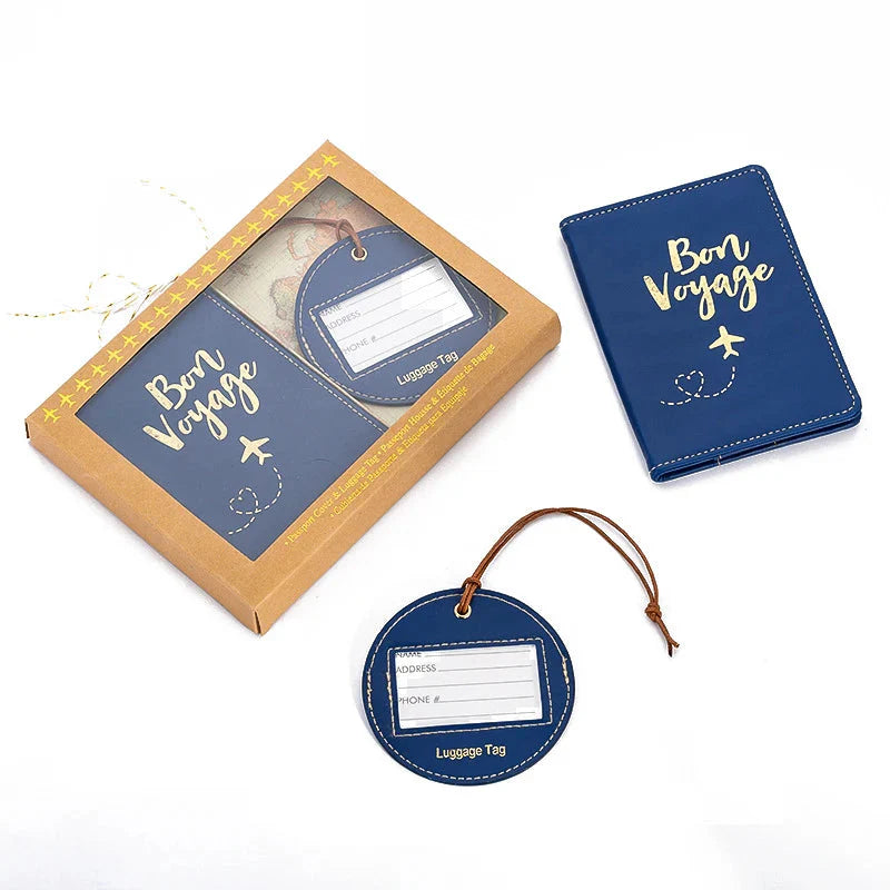 Cadeau Départ Exploration- Étiquette de Voyage & Étui Passeport Personnalisé