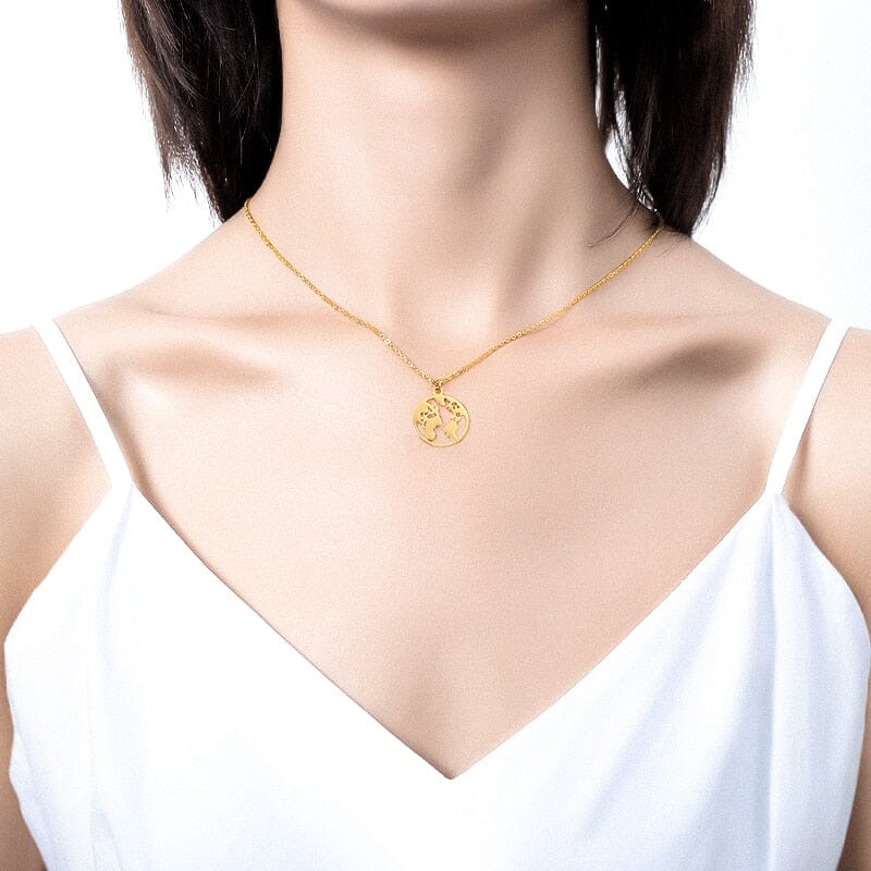 Collier Pendentif Globe Terrestre Minimaliste - Collection Voyager