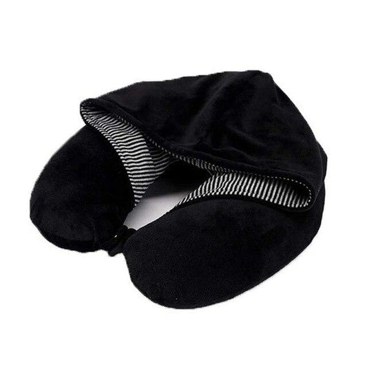 Coussin de Voyage - Hoodie Plaid Noir - Explorez le Monde en Confort