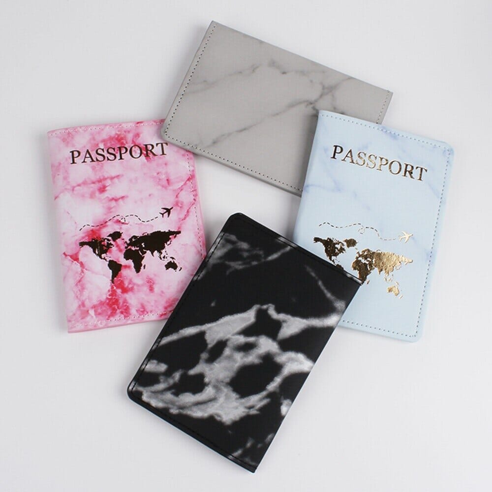 Étui Passeport Carte du Monde en Marbre - Édition Voyage