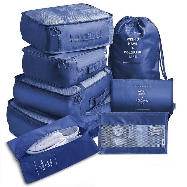 Valise Organizer Colorful Life (Set de 8, Bleu Marine)