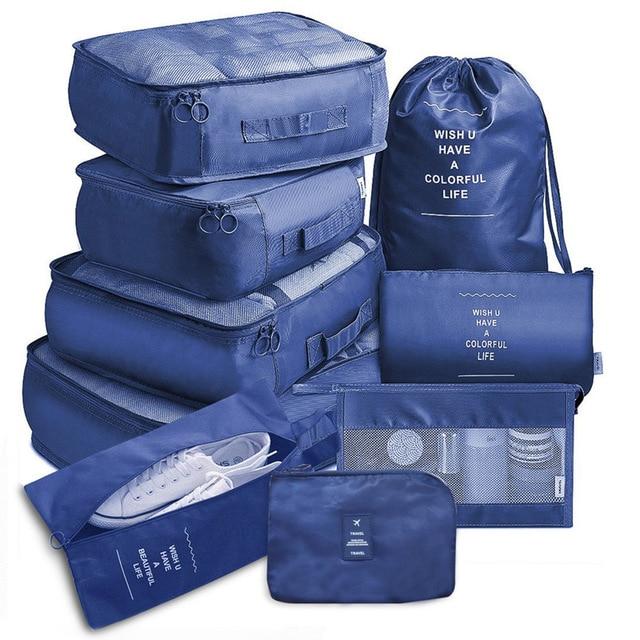 Organisateurs de Valise Colorful Life (Ensemble de 9, Bleu Marine)