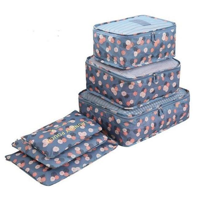Organisateurs de Valise - En Fleurs (Set de 6, Bleu)