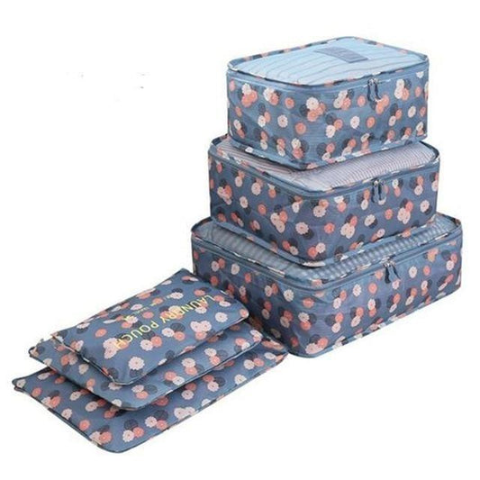 Organisateurs de Valise - En Fleurs (Set de 6, Bleu)