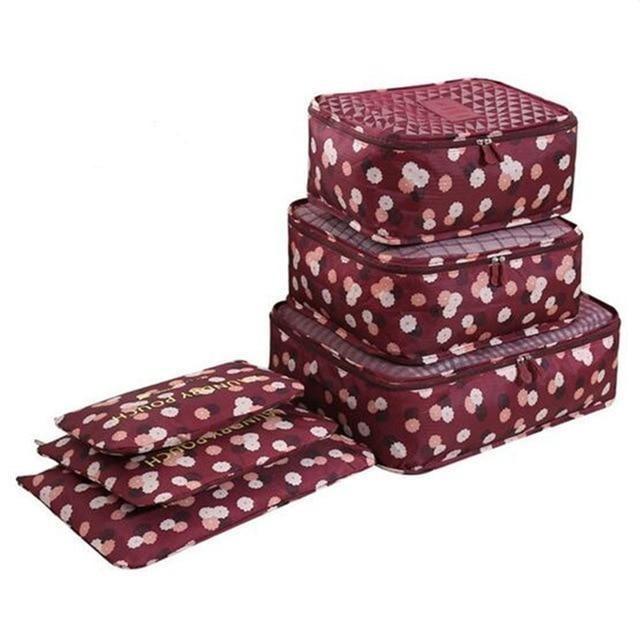 Organisateurs de Valise Fleurs (Set de 6, Bordeaux)