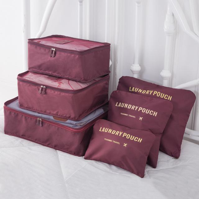Valise Organizer - Laundry Pouch (Set de 6, Bordeaux)