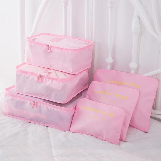 Valise Essentials - Ensemble de Pochettes de Rangement (Set de 6, Rose)