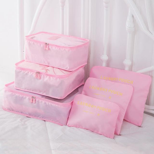 Valise Essentials - Ensemble de Pochettes de Rangement (Set de 6, Rose)