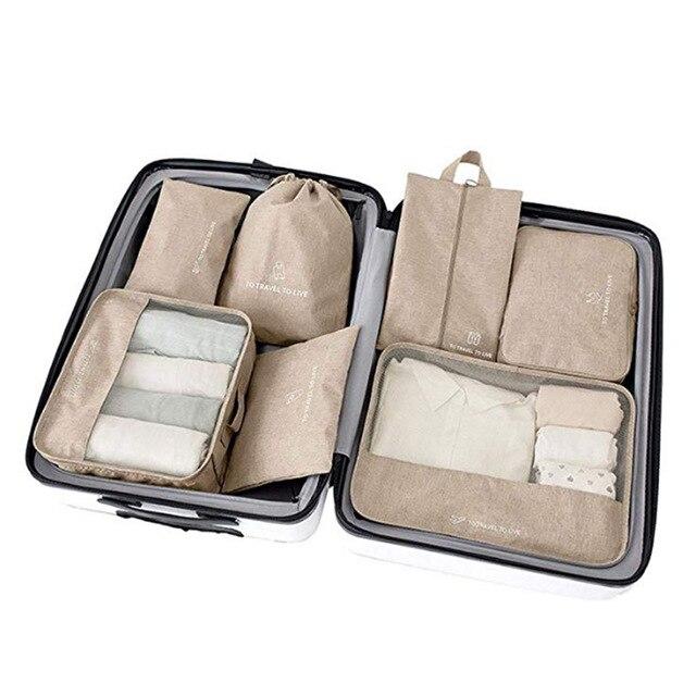 Organisateurs de Valise To Travel To Live (Set de 7, Beige)