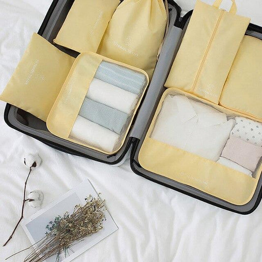 Valisiers To Travel To Live (Set de 7, Jaune)
