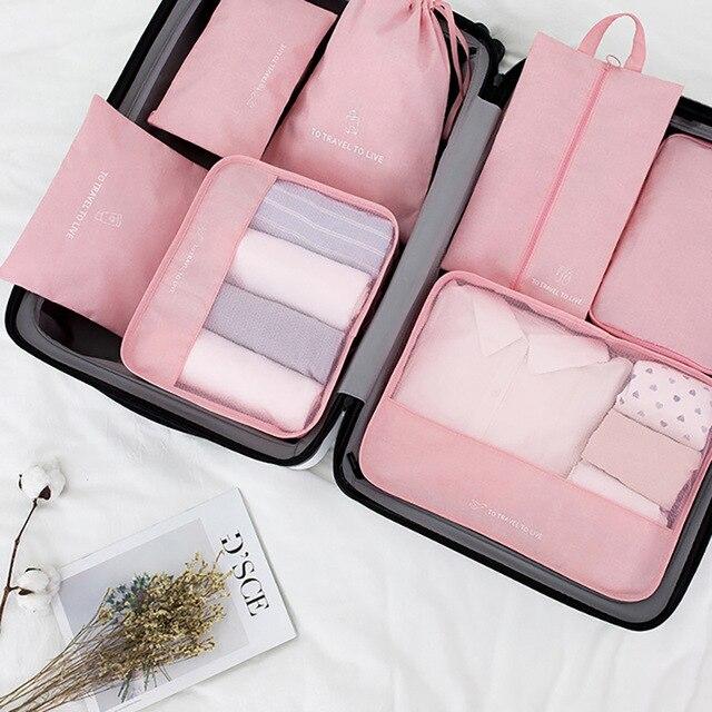 Organisateurs de Valise - Voyager pour Vivre (Set de 7, Rose)