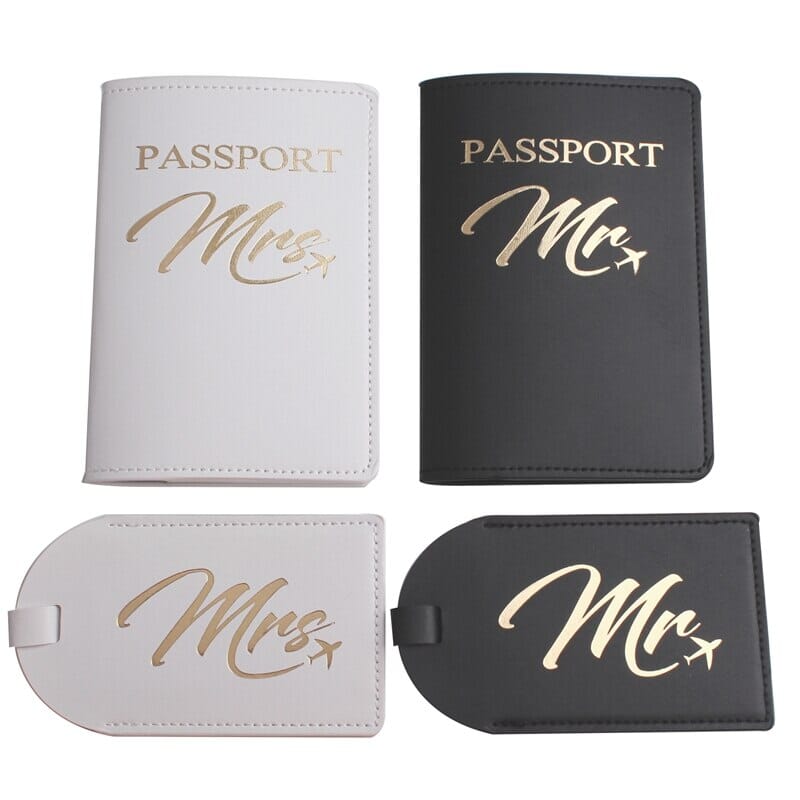 Ensemble Protège-Passeports et Étiquettes Valise Couple - Mr & Mrs