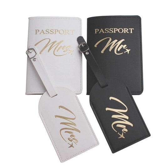 Ensemble Protège-Passeports et Étiquettes Valise Couple - Mr & Mrs